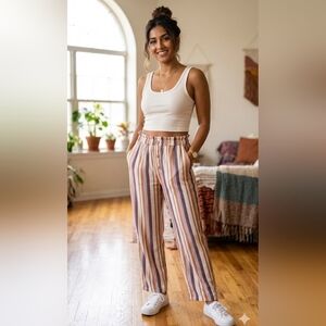 Casual Drawstring Stripe Pants Wide Leg Relaxed Loose Fit Pant Juniors 14/16 EUC